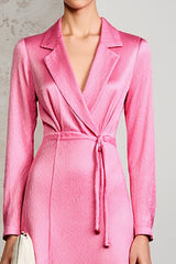 Rosa Gekerbtes Revers A-Linie Hochzeitsgastkleid