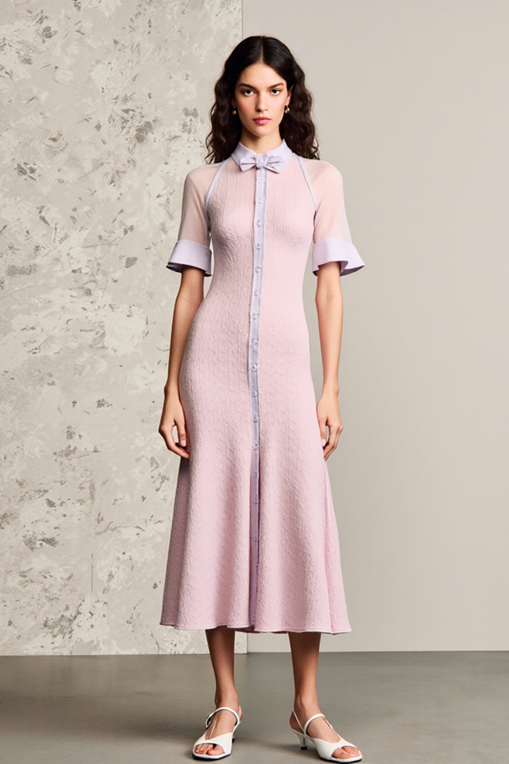 Rosa Einreihiges Hochzeitsgastkleid in A-Linie