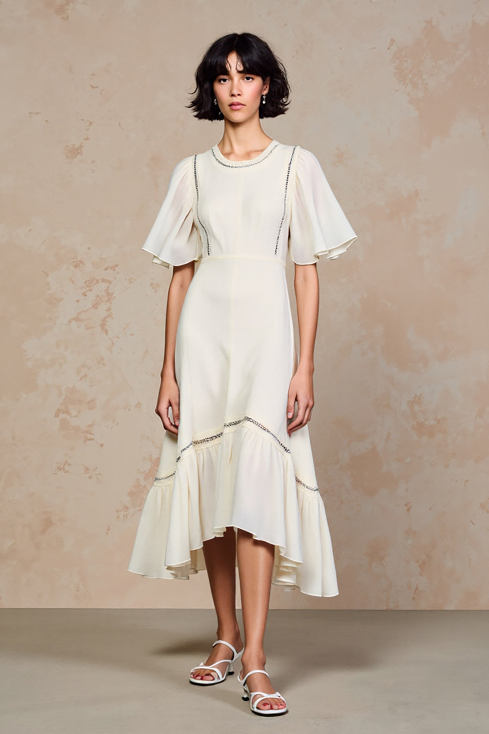 Elfenbein Chiffon Hochzeitskleid in A-Linie