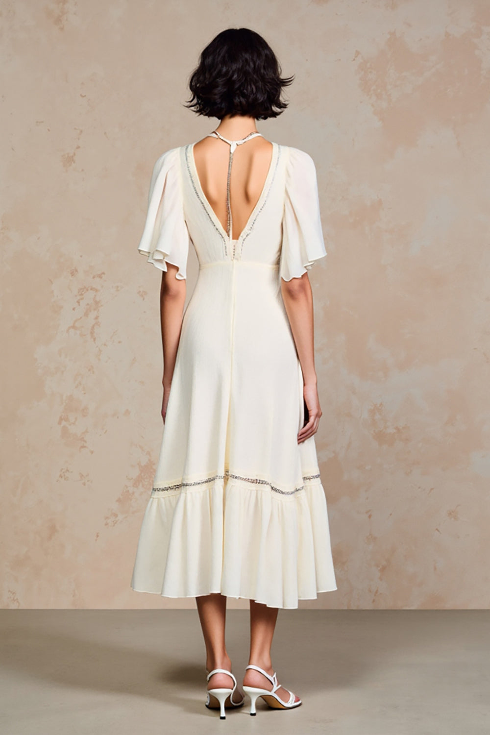 Elfenbein Chiffon Hochzeitskleid in A-Linie
