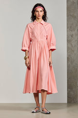 Rosa Polokragen A-Linie 3/4 Ärmel Hochzeitsgastkleid