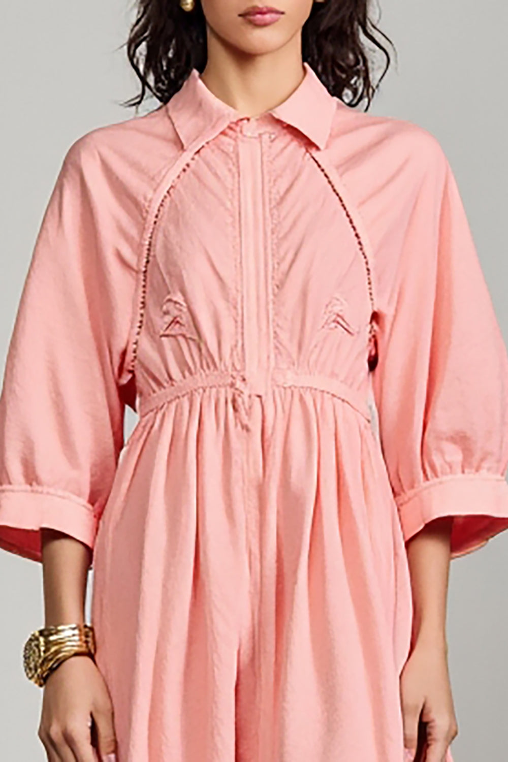 Rosa Polokragen A-Linie 3/4 Ärmel Hochzeitsgastkleid