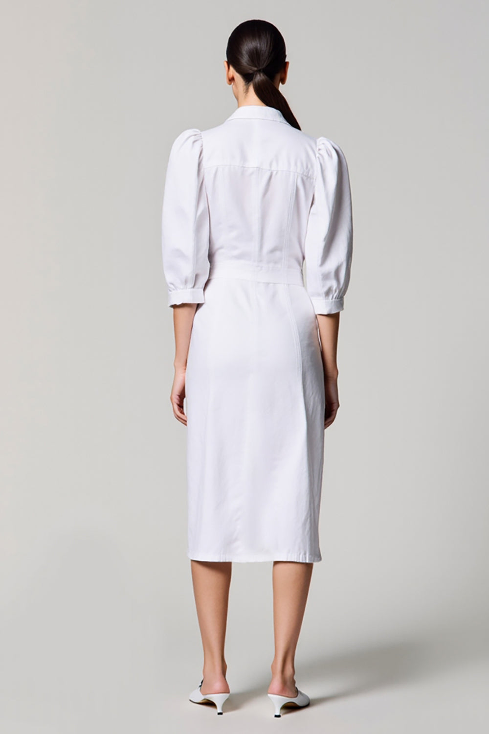 Weißes Einreihiges Hochzeitsgastkleid mit halben Ärmeln