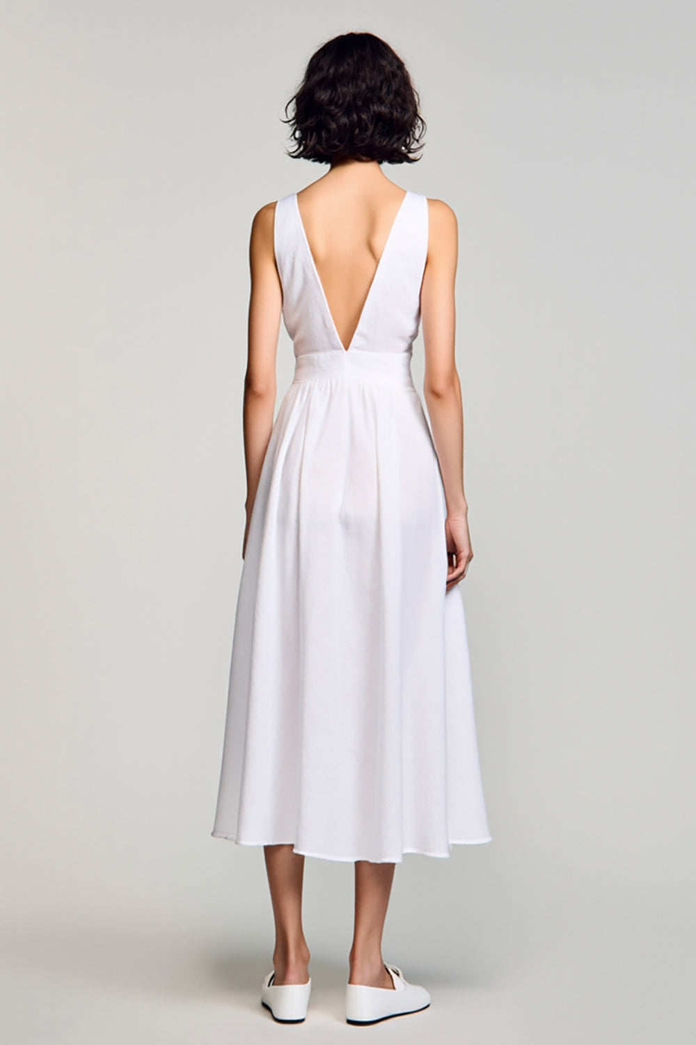 Weißes A-Linie Hochzeitsgastkleid mit V-Ausschnitt