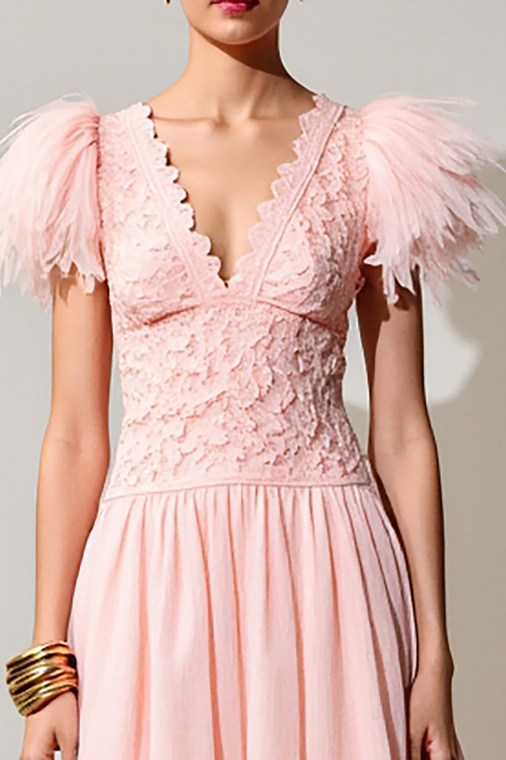 Rosa A Linie Hochzeitsgastkleid mit Federn