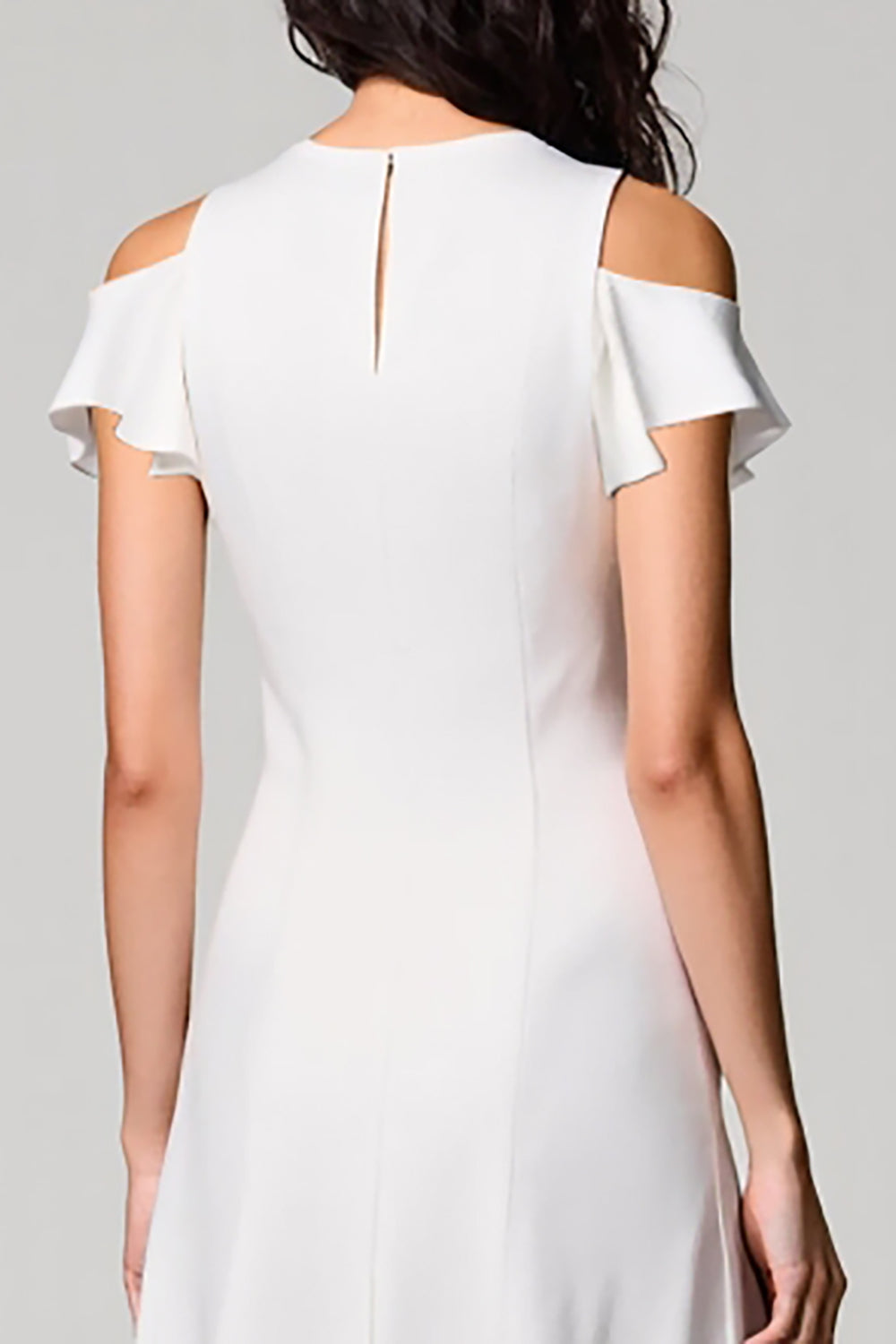 Weißes Kalte Schulter A Linie Hochzeitsgastkleid