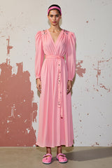 Rosa A Linie Langarm Kleid für Hochzeitsgäste mit Gürtel