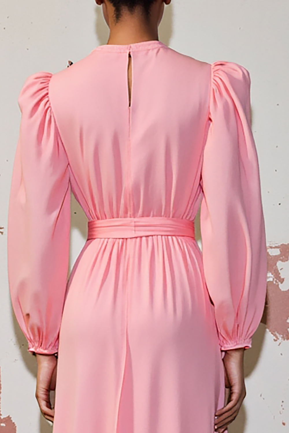 Rosa A Linie Langarm Kleid für Hochzeitsgäste mit Gürtel