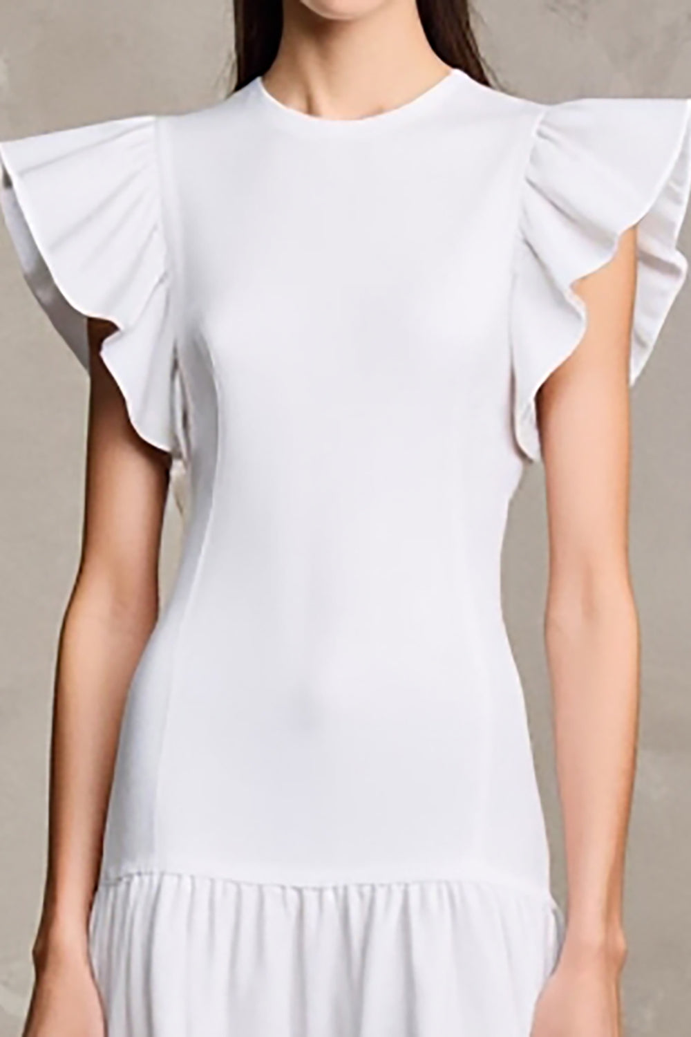 Weißes A-Linie Hochzeitsgastkleid mit Flatterärmeln