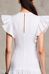 Weißes A-Linie Hochzeitsgastkleid mit Flatterärmeln