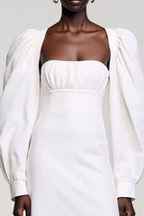 Weißes A-Linie Hochzeitsgastkleid mit langen Ärmeln