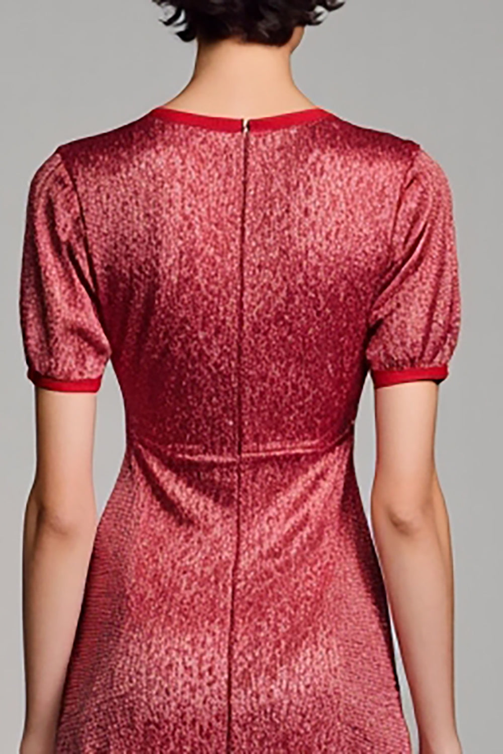 Rotes Langes Hochzeitsgastkleid aus Satin mit V-Ausschnitt und Ärmeln