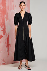 A Linie Schwarzes Satin Kleid für Hochzeitsgäste