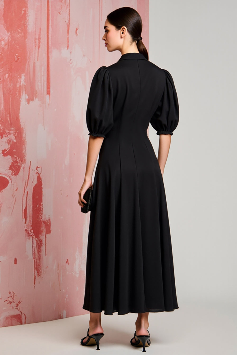 A Linie Schwarzes Satin Kleid für Hochzeitsgäste