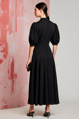 A Linie Schwarzes Satin Kleid für Hochzeitsgäste