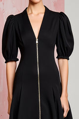 A Linie Schwarzes Satin Kleid für Hochzeitsgäste