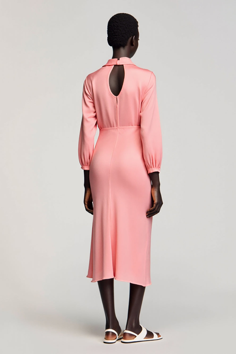 Rosa Satin Gerafftes Hochzeitsgastkleid mit Schleife