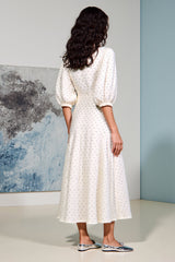 Elfenbein A-Linie Hochzeitsgastkleid mit langen Ärmeln