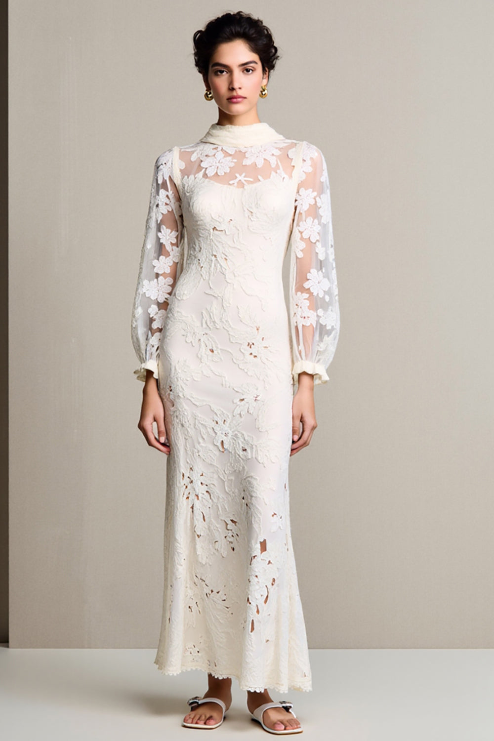 Spitze Elfenbein Etui Langes Hochzeitsgastkleid