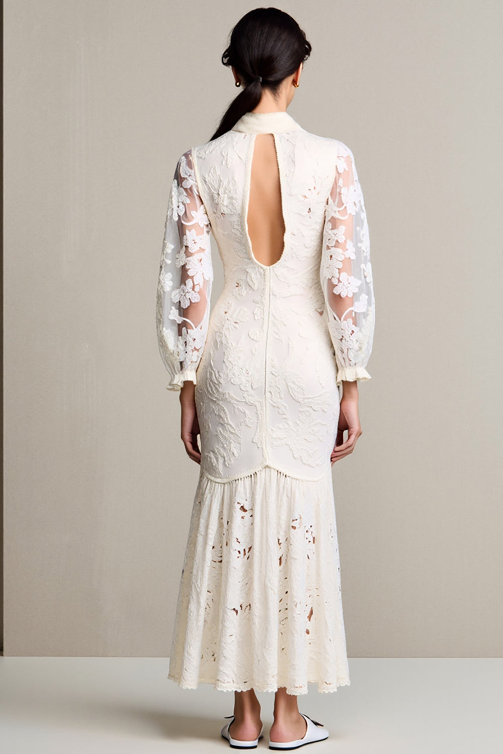 Spitze Elfenbein Etui Langes Hochzeitsgastkleid