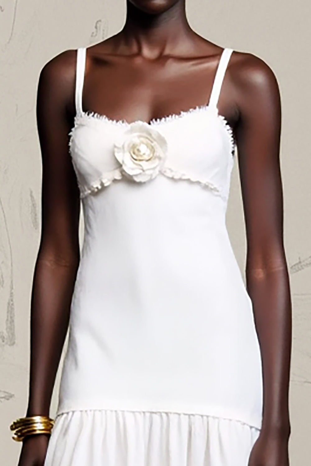 Weißes A Linie Spaghettiträger Hochzeitsgastkleid mit Blumen