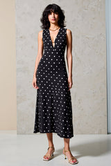 Polka Dot Schwarzes Chiffon Langes Hochzeitskleid für Gäste