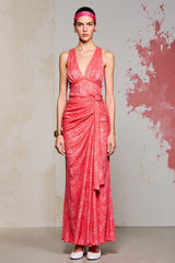 Rosa Etui Gerafftes Langes Hochzeitsgastkleid