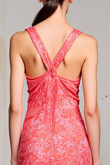 Rosa Etui Gerafftes Langes Hochzeitsgastkleid