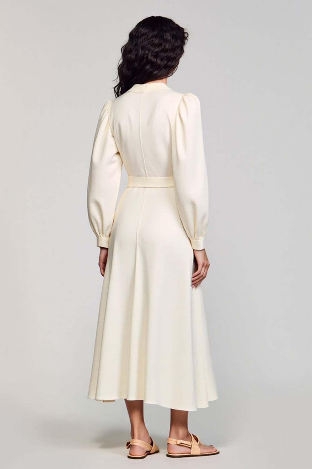 Elfenbein A-Linie Kleid für Hochzeitsgäste mit langen Ärmeln