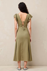 Olive A Linie Langes Hochzeitsgastkleid mit Rüschen
