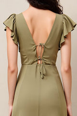 Olive A Linie Langes Hochzeitsgastkleid mit Rüschen