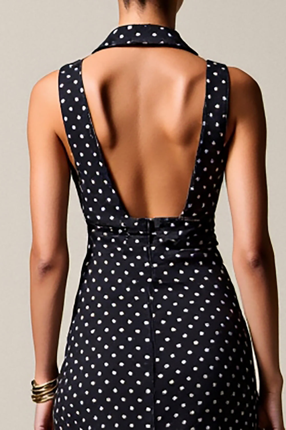 Schwarzes Polka Dot Langes Chiffon Hochzeitsgastkleid
