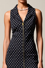 Schwarzes Polka Dot Langes Chiffon Hochzeitsgastkleid