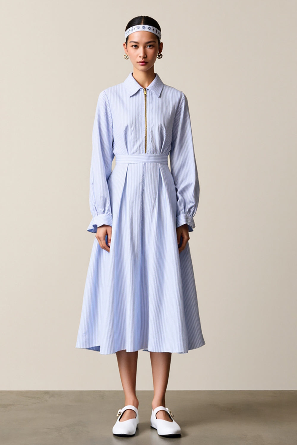 Blaues Gestreiftes Midikleid für Hochzeitsgäste in A-Linie