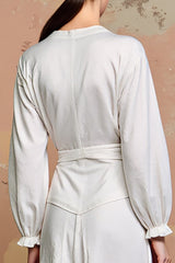 Weißes A-Linie Hochzeitsgastkleid mit langen Ärmeln