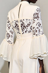 Elfenbein A-Linie Langes Hochzeitsgastkleid mit Spitze