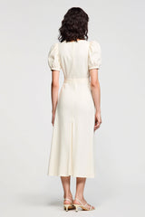 Elfenbein A Linie Midi Hochzeitsgastkleid mit Puffärmeln