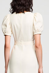 Elfenbein A Linie Midi Hochzeitsgastkleid mit Puffärmeln