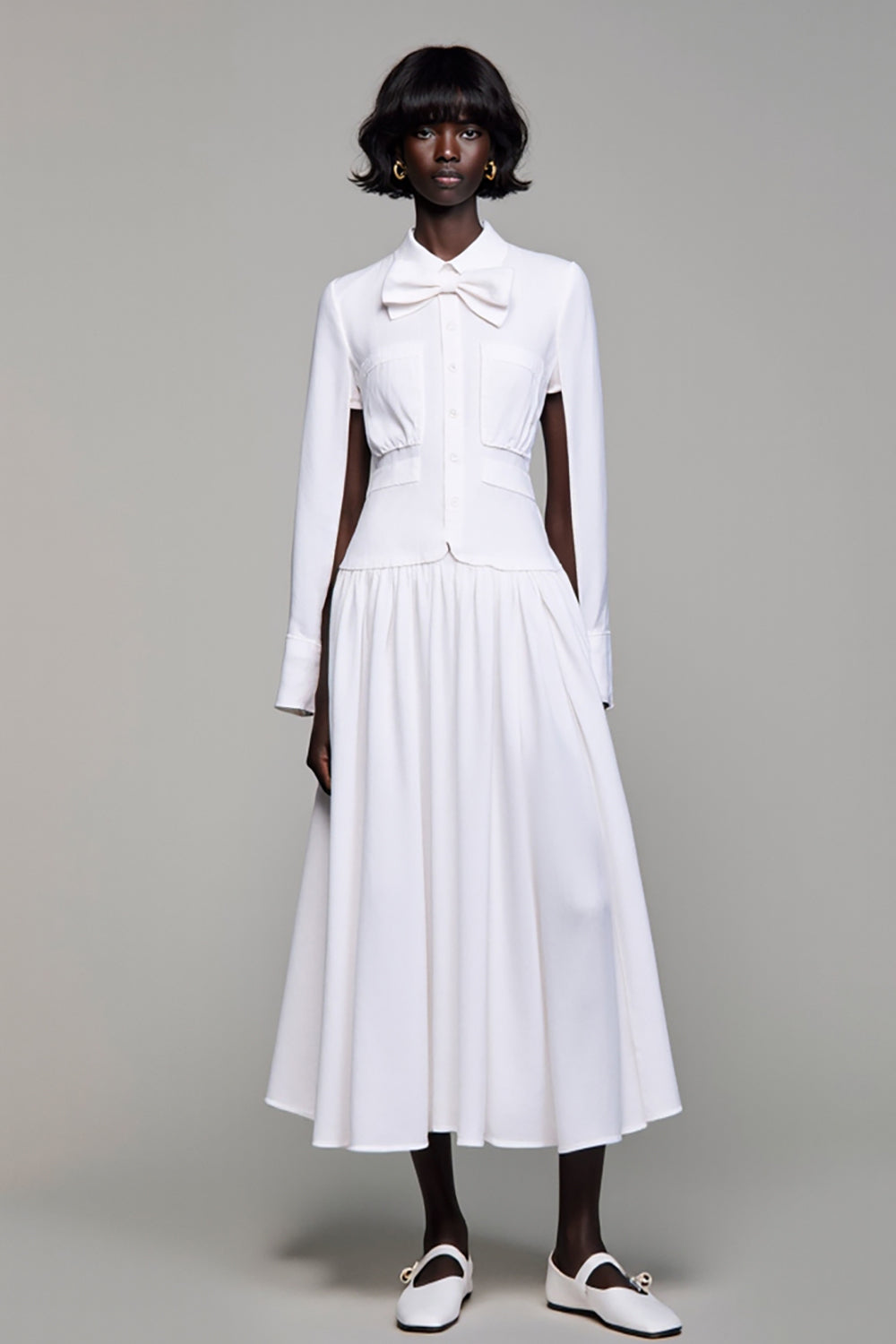 Revers A Linie Weißes Langes Hochzeitsgastkleid mit Schleife