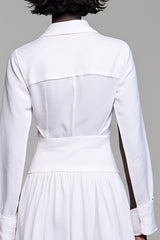 Revers A Linie Weißes Langes Hochzeitsgastkleid mit Schleife