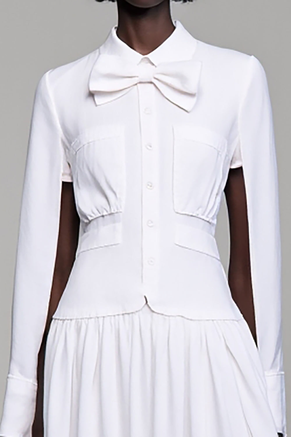 Revers A Linie Weißes Langes Hochzeitsgastkleid mit Schleife