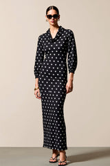 Polka Dot Wasserfall Ausschnitt Etui Schwarzes Hochzeitsgastkleid