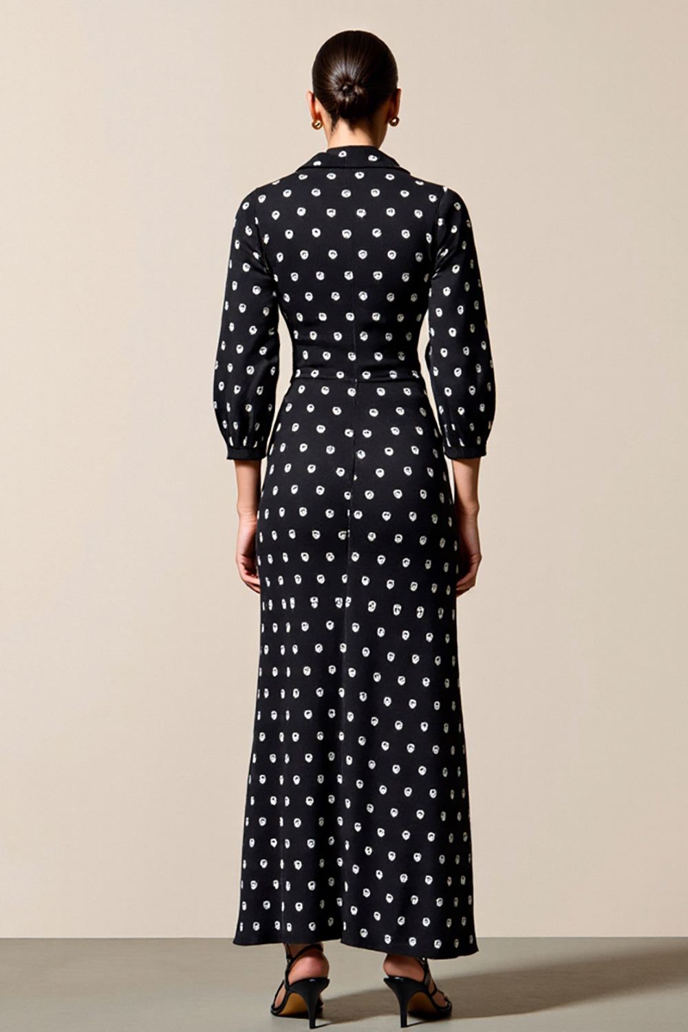 Polka Dot Wasserfall Ausschnitt Etui Schwarzes Hochzeitsgastkleid