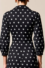 Polka Dot Wasserfall Ausschnitt Etui Schwarzes Hochzeitsgastkleid