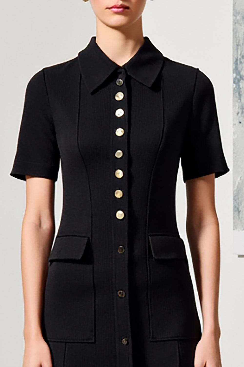 Einreihiges Revers Midi Schwarzes Hochzeitsgastkleid