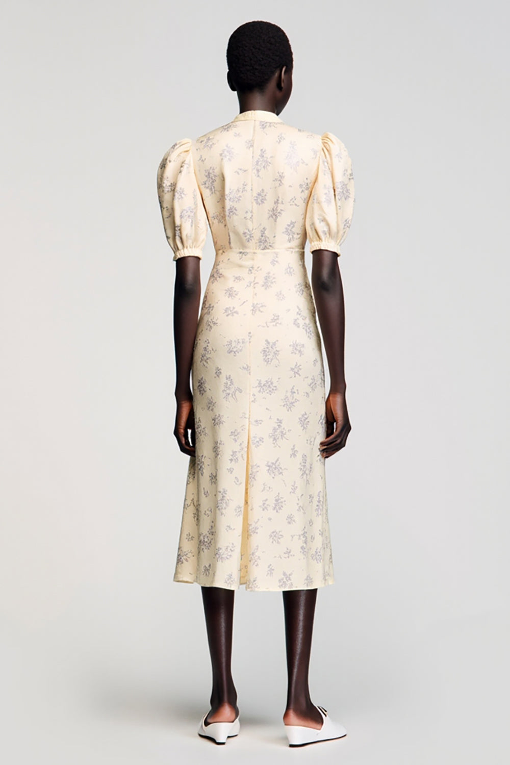 Aprikose A Linie Hochgeschlossenes Hochzeitsgastkleid mit Druck und Schleife