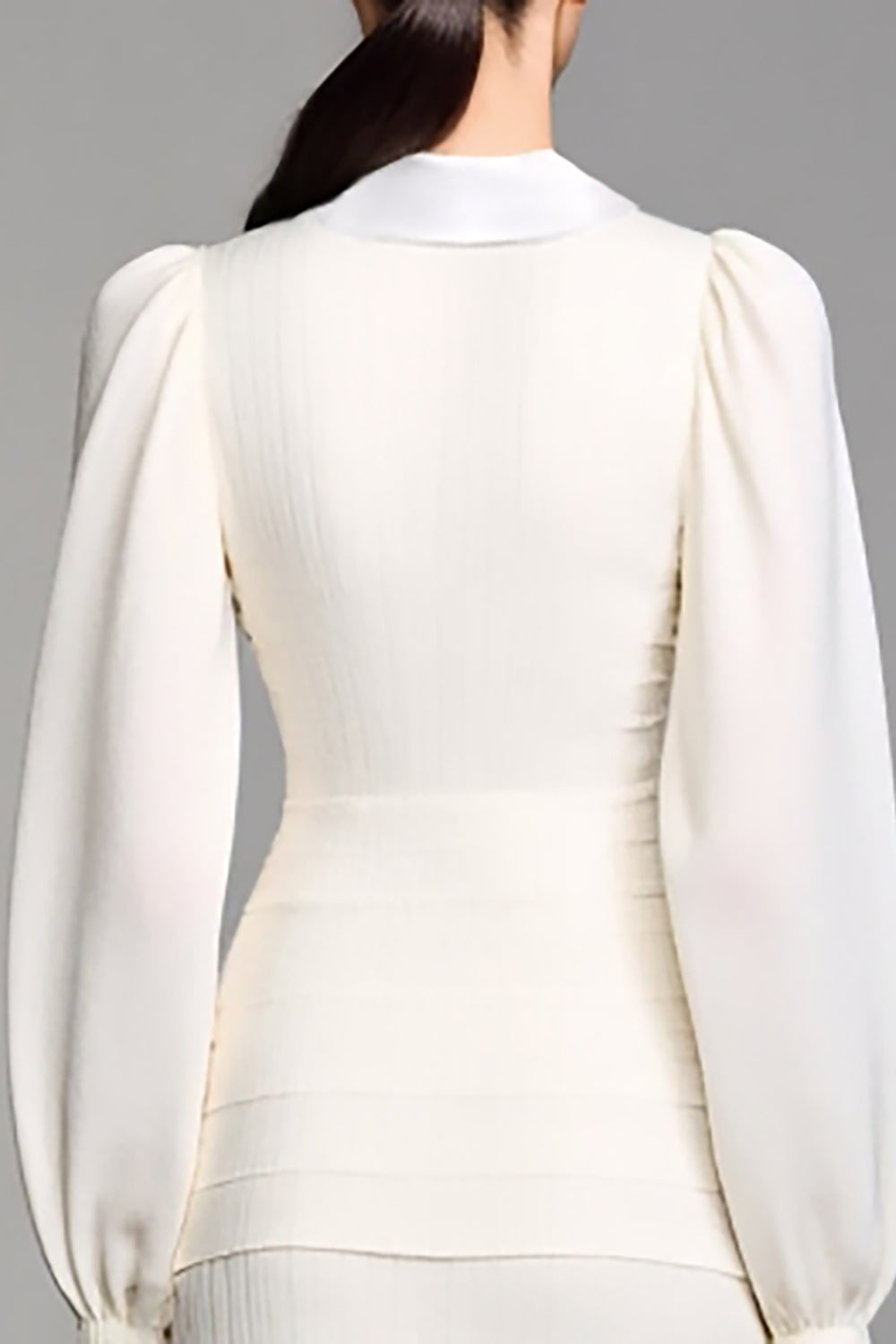 Langärmeliges Revers A-Linie Elfenbein Hochzeitsgastkleid