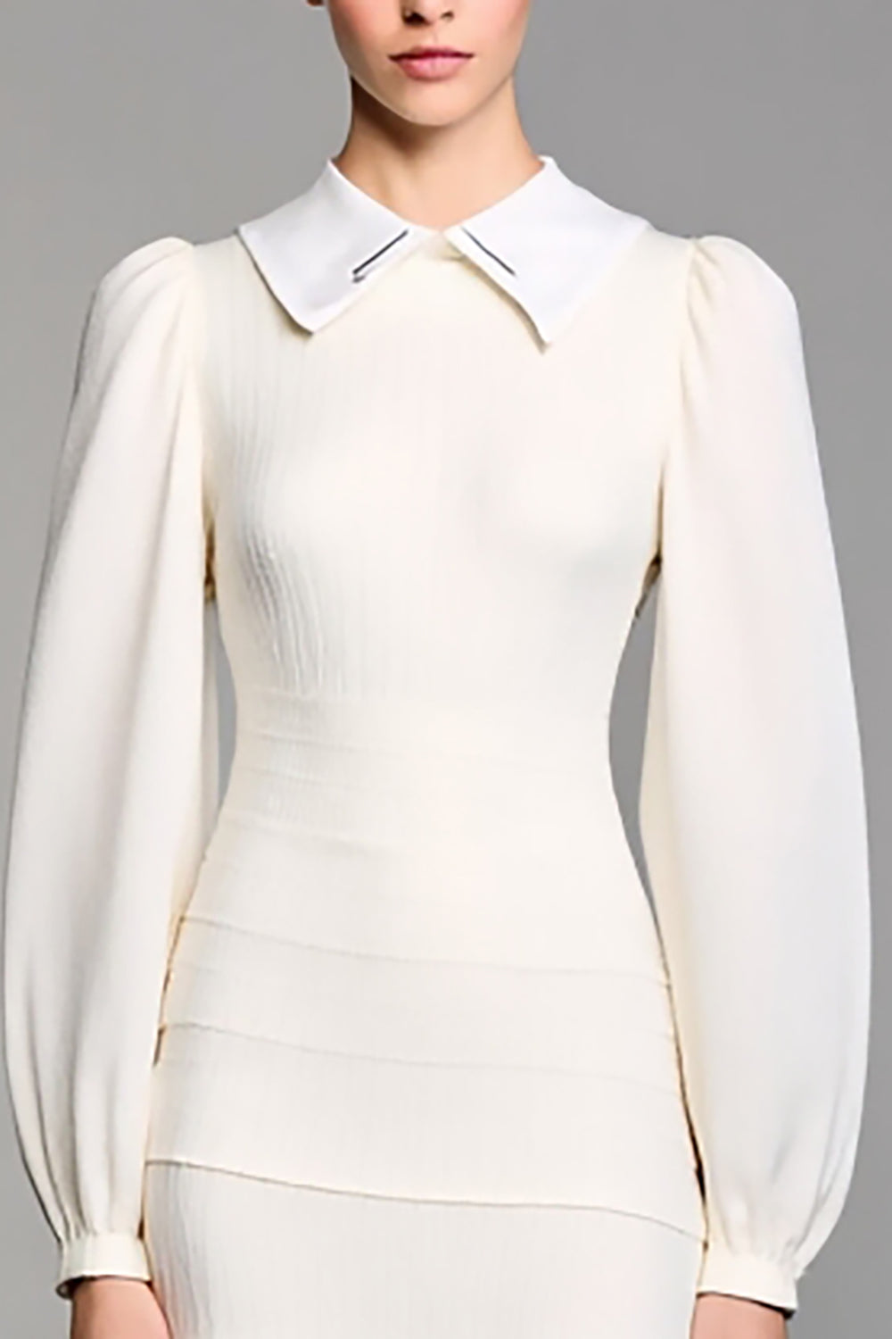 Langärmeliges Revers A-Linie Elfenbein Hochzeitsgastkleid