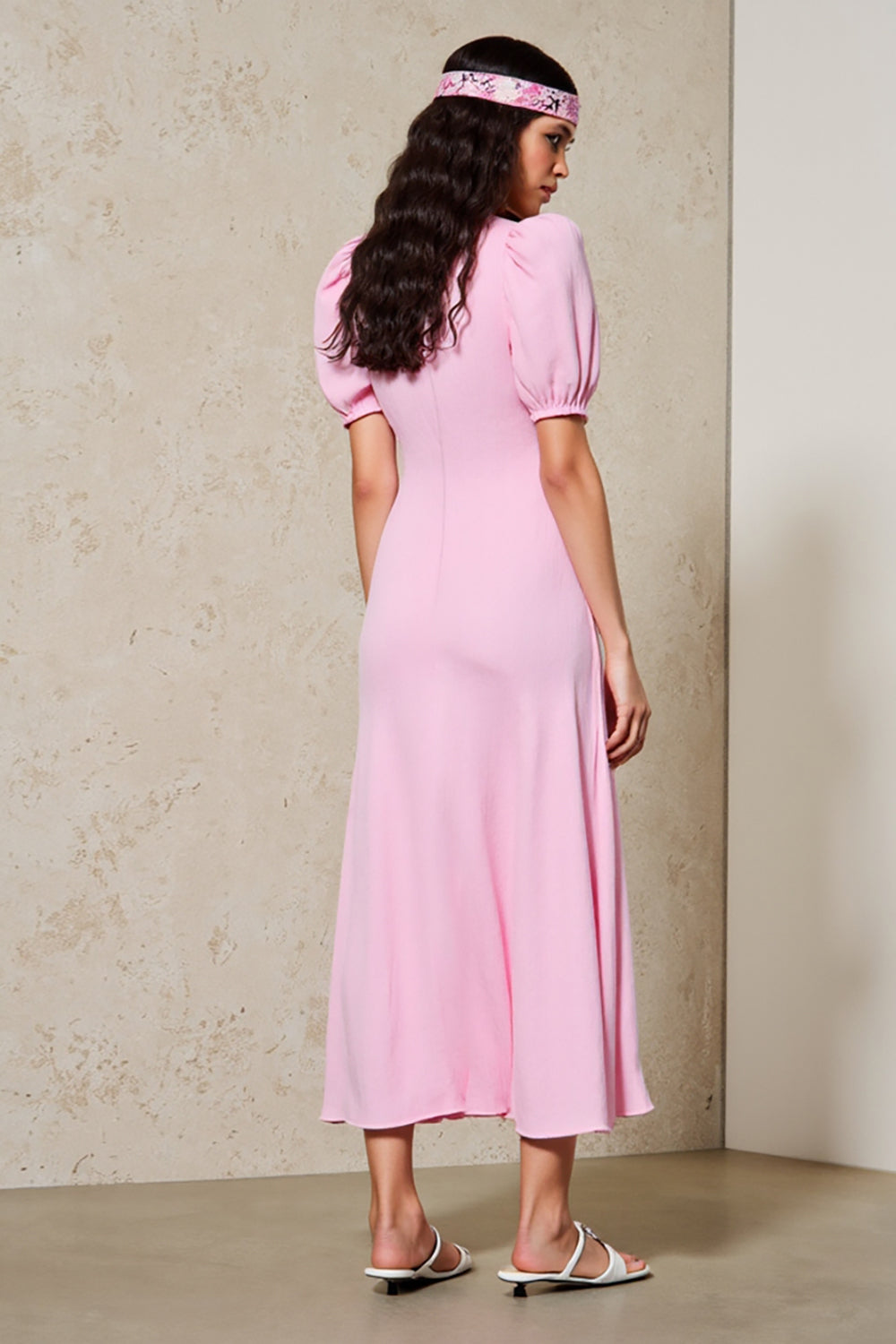 Rosa A-Linie V-Ausschnitt Langes Hochzeitsgastkleid