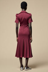 Schal Revers Burgunder A Linie Midi Hochzeitsgastkleid
